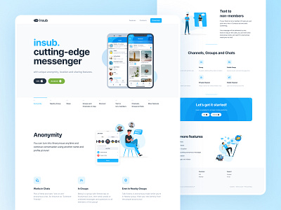 Landing Page Insub application blue design flat insub landing page messenger responsive ui ux web webdesign