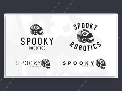 Spooky Robotics Identities brand identity branding design icon identity design logo logo design modernism robot robotics skull