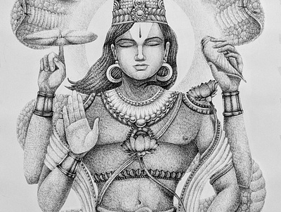 Varadaraja Perumal crosshatch crosshatching design fine art fineliner hinduism illustration indian mythology pen and ink