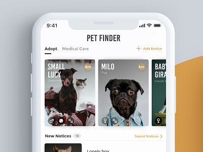 Pet Finder App adopt app dog medical app medical care mobile mobile app mockup pet pet app typography ui uidesign ux whitepaper