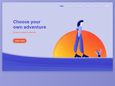 Adventure - Web Page Design adventure dailyui girl girl illustration landing landingpage orange places purple routes sun sunset ui ux uxdesign uxui web web design webdesign webpage