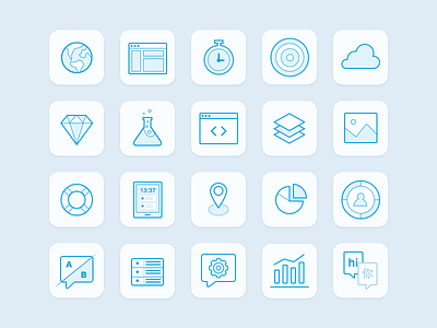 Batch Icons abtesting analytics blue branding flat icons illustrations mobile push saas