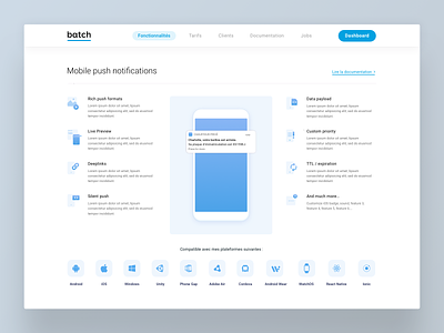 Batch Features android blue features icons ios landing mobile notification os page saas saas website