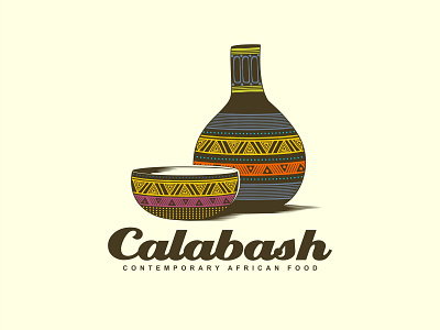 Traditional African Calabash bowl colorful logo illustration