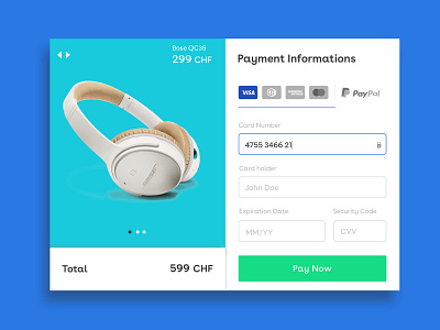Daily UI 002 - Credit Card Checkout bose checkout page credit card credit cards dailyui dailyui 002 headphone noise canceling payment form payment method swiss