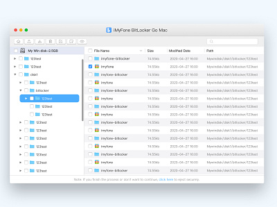 BitLockerGoMac interface and delete files bitlocker imyfone readwrite bitlocker drive on mac ui