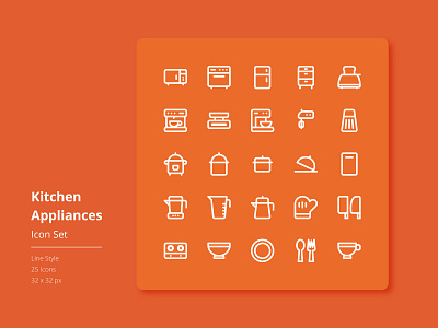 Kitchen Appliances Icon Set (Line Style)
