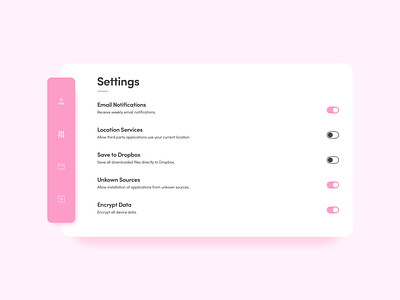 Settings // Concept concept dailyui design minimal pink shadows toggle ui ux ux design vector web webdesign
