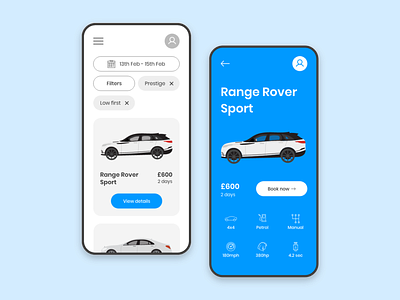 Car Rentals Page Idea minimal mobile svg ui vector website