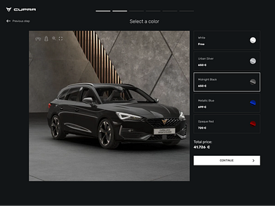 Build your own Cupra automobilistic car cars homepage seat selectors ui design ux design web design