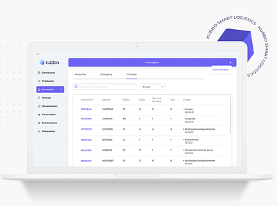 Inventory page - Kubbo Smart Logistics dashboard digital product design inventory logistics saas platform startup tables ui design ux design