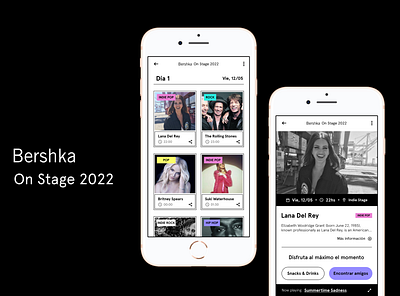 Bershka On Stage APP bershka entertainment event app festival app music app music festival ui design ux design young people