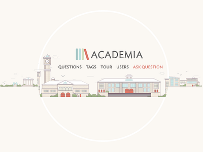 Academia illustration academy building city illustration line logo minimalist simple stack exchange town university vector