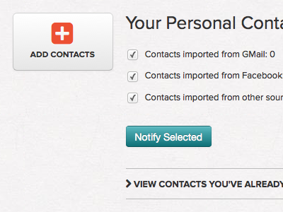 Personal Contacts section for new client app