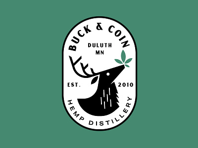 Buck and Coin Hemp Distillery Logo antlers buck coin deer hemp leaf weed