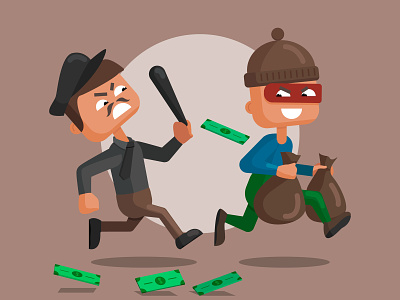 Illustration of a police officer and a masked thief. design drawing illustration vector
