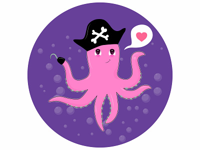 Cute cartoon octopus over water,