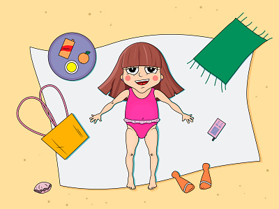 The little girl on a beach vector illustration.