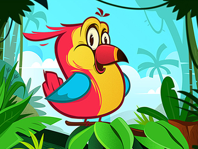 Save the Rainforest digital illustration jungle parrot preview vector