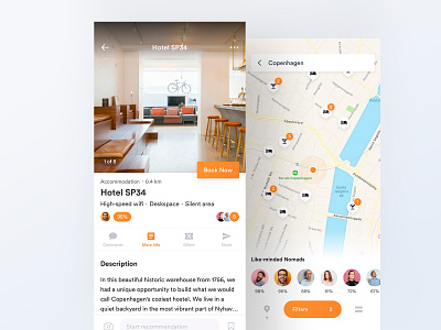 Like-minded travelers accommodation airbnb app booking expedia filter hotel hotel booking map nomad orange recommendation review search travel trip ui ux vacation work