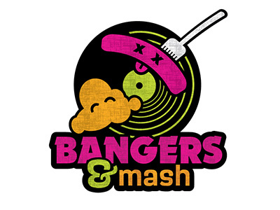 Bangers & Mash bangers and mash dance party fork illustration logo music neon record vinyl