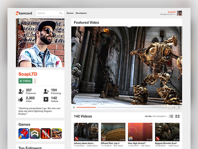 Kamcord User Profile games kamcord profile stream ui ux video visual web