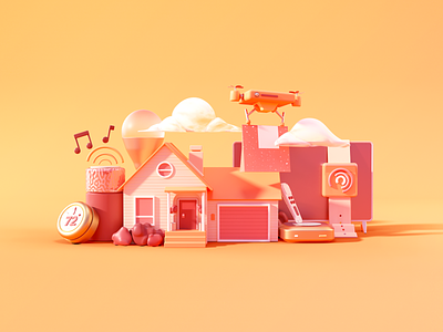 Connected Home 3d c4d home home app home automation house illustration infographic iot orange technology warm yellow