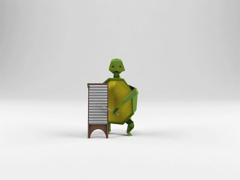 Tim the Washboard playing Turtle 3d animation c4d character geometric gif illustration low poly polygon turtle