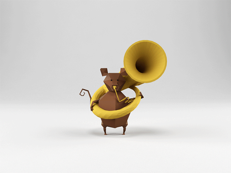 Martin the Tuba Wielding Geo-Mouse 3d animation c4d character geometric gif illustration low poly mouse polygon