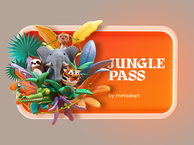 Jungle Pass 3d animals c4d illustration jungle nft pass ticket willywonka