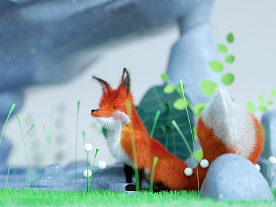 Geo Fox 3d c4d fauna flora fox illustration octane rocks