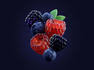 Fresh Fruits 3d blackberry blueberry c4d fresh fruits fruit illustration raspberry