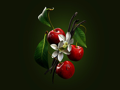 Cherry Vanilla 3d c4d cherry delicious flavor fresh fruits fruit illustration juicy vanilla vanilla bean