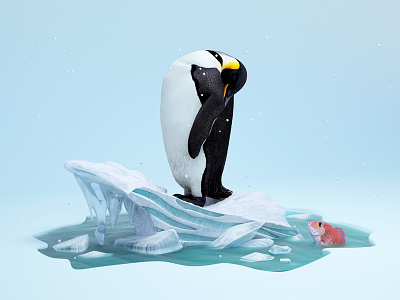 Sleeping Penguin 3d animal arctic c4d ice berg illustration penguin snow still life