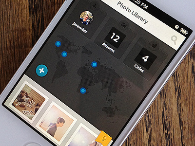 Dark Map data app blue buttons data gray infographics inforgraphic ios iphone map numbers photo ui visual data