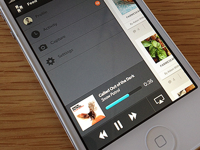 Left Nav Music app blue buttons controls gray ios iphone left nav music navigation player progress bar ui