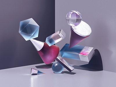 Cascade 3d c4d illustration objects pink and blue simple shapes stilllife textures