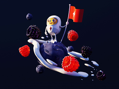 Yogurt Dude, leading the charge 3d alien branding c4d character fruit illustration kids space yogurt