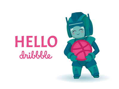 Hello Dribbble! adobe ilustrator artwork character characterdesign dribbble dribbble ball dribbble debut flat hello dribble illustration illustrator robot stickers transformer vector welcome shot