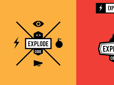 Explode Code Identity Work 1 badge code development logo rtraction