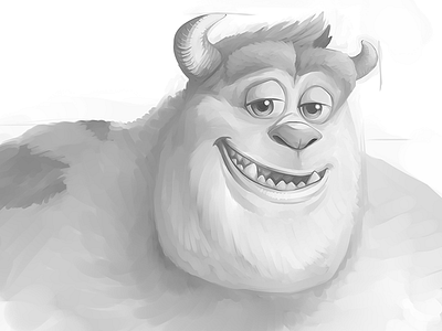 Greyscale Sulley Portrait cartoon companion disney fanart monster monsters inc pixar portrait sai speedpaint sulley wacom