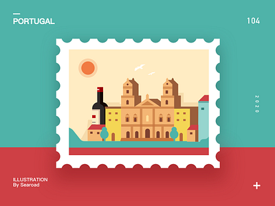 Portugal city design illustration red wine stamp design