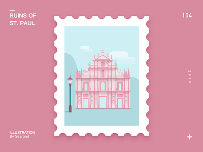 Pink Memorial arch design illustration pink stamp design