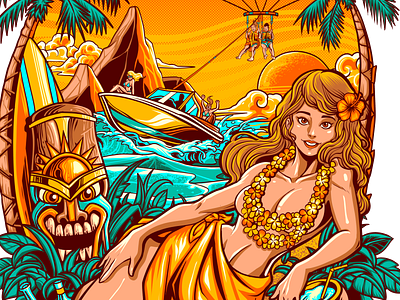 Aloha Watersport beach bikini drawing girl graphic design hawaii illustration women