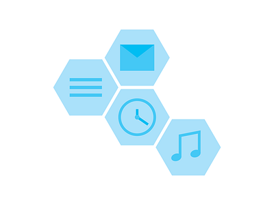 Hexicons blue clock hexagon icon mail menu monochrome music