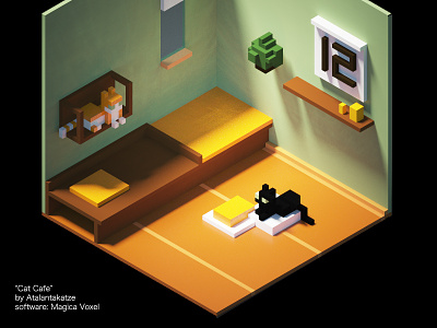 Cat cafe corner cat cat illustration design game graphic illustration pixel scene voxel voxelart