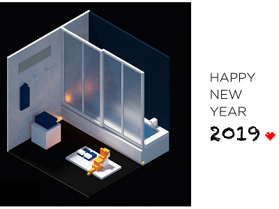 Happy new year 2019 2019 cat cat illustration design graphic happynewyear illustration postcard design voxel voxelart