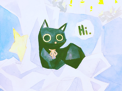 Hi dribbble cat cat illustration cute geometry graphic illustration kitten kitty neko watercolor
