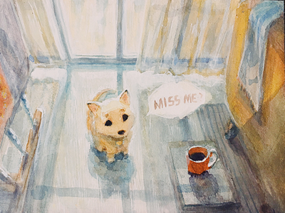 Miss me? cute dog doge doggy graphic illustration lights painting sunny sunshine watercolor watercolorpainting