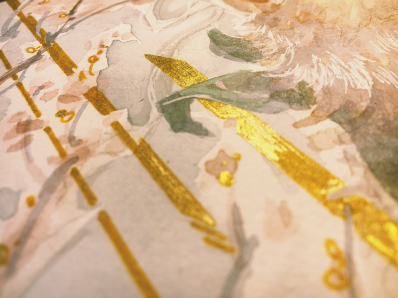 Details sakura illustrator illustration commission composition line painting detail golden gold watercolor